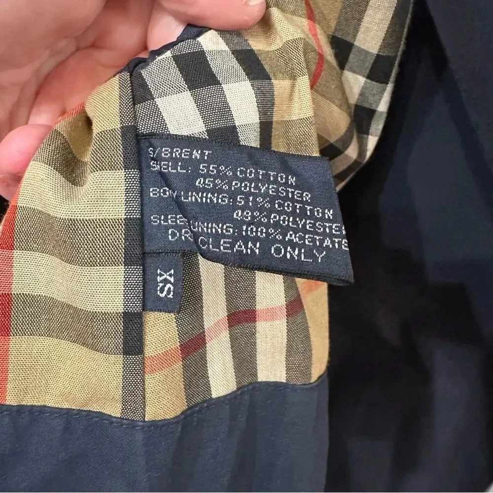 Vintage Burberry Trench Coat Burberrys’ Navy Blue Trench Coat Button Up Size XS - Picture 8 of 8